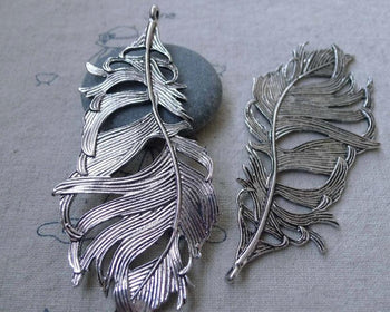 Accessories - 5 Pcs Of Antique Silver Huge Feather Charms 41x86mm A7645