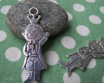 Accessories - 5 Pcs Of Antique Silver Prince Charms Pendants Double Sided 17x48mm A1528