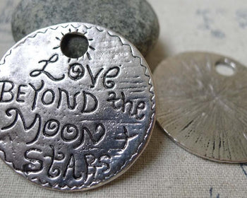 Accessories - 5 Pcs Of Antique Silver Round Pendants 37.5mm  A6096