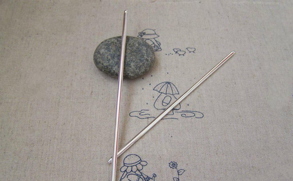 5 pcs Silver Tone Brass Retro Solid Hair Stick Bun 3x120mm A5135