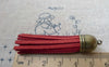 Accessories - 5 Pcs Of Square Faux Suede Red Leather Tassel With Brass Bead Caps A6667