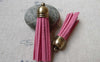 Accessories - 5 Pcs Of Square Faux Suede  Rose Leather Tassel With Brass Bead Caps A6649