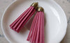 Accessories - 5 Pcs Of Square Faux Suede  Rose Leather Tassel With Brass Bead Caps A6649