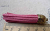 Accessories - 5 Pcs Of Square Faux Suede  Rose Leather Tassel With Brass Bead Caps A6649