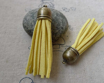 Accessories - 5 Pcs Of Square Faux Suede Yellow Leather Tassel With Brass Bead Caps A6666