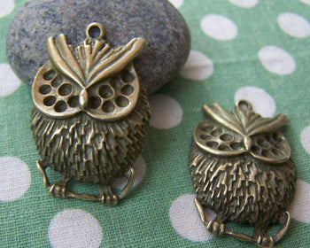 Accessories - 5 Pcs Owl Pendants Rhinestone Charms Retro Style 24x37mm A114