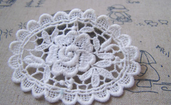 Accessories - 5 Pcs White Filigree Floral Oval Cotton Lace Doily 50x68mm A4839