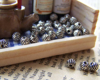 Accessories - 50 Pcs Antique Silver Coiled Textured Round Beads 4mm  A1394