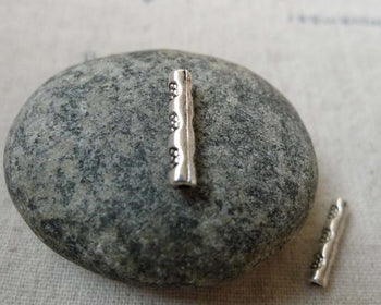 Accessories - 50 Pcs Antique Silver Flower Long Tube Cylinder Beads 3x14mm A5844