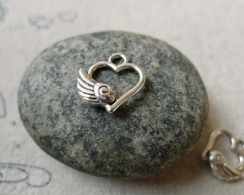 Accessories - 50 Pcs Antique Silver Heart Wing Filigree Charms 11x12mm A6527