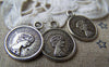 Accessories - 50 Pcs Antique Silver Queen Coin Round Charms 15mm A4758