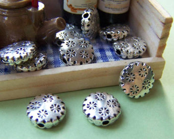 Accessories - 50 Pcs Antique Silver Rondelle Flower Beads 10mm A3720