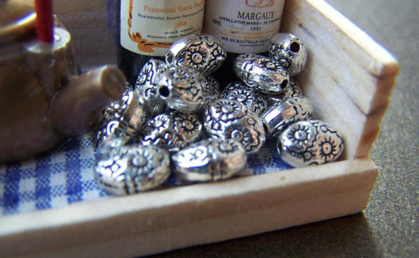 Accessories - 50 Pcs Antique Silver Rondelle Oval Flower Beads 6x8mm A1619
