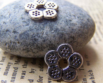 Accessories - 50 Pcs Antique Silver Rondelle Plum Flower Spacer Beads 12mm A1827