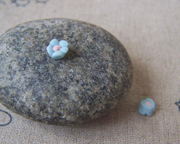 Accessories - 50 Pcs Of Acid Blue Ceramic Flower Cabochon 6mm A4547