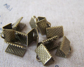 Accessories - 50 Pcs Of Antique Bronze Brass Ribbon Ends Clamps Fasteners Clasps 10mm A2132