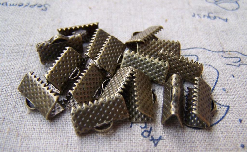 Accessories - 50 Pcs Of Antique Bronze Brass Ribbon Ends Clamps Fasteners Clasps 13mm A2131