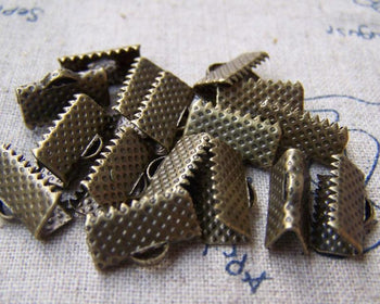 Accessories - 50 Pcs Of Antique Bronze Brass Ribbon Ends Clamps Fasteners Clasps 13mm A2131