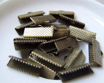 Accessories - 50 Pcs Of Antique Bronze Brass Ribbon Ends Clamps Fasteners Clasps 16mm A2118