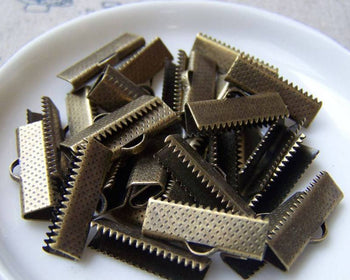 Accessories - 50 Pcs Of Antique Bronze Brass Ribbon Ends Clamps Fasteners Clasps  20mm A2123