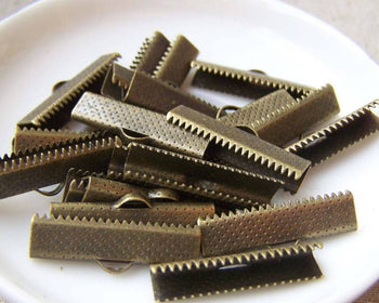 Accessories - 50 Pcs Of Antique Bronze Brass Ribbon Ends Clamps Fasteners Clasps 25mm A2780