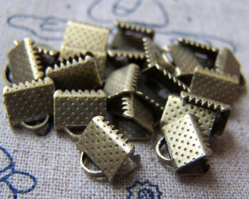 Accessories - 50 Pcs Of Antique Bronze Brass Ribbon Ends Clamps Fasteners Clasps  8mm A2133