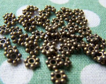 Accessories - 50 Pcs Of Antique Bronze Daisy Flower Spacer Beads 4.5mm A3404