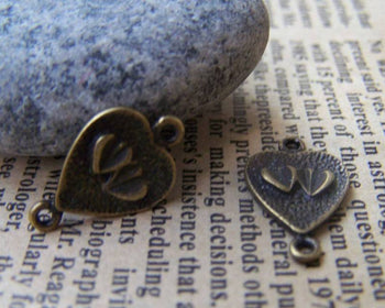 Accessories - 50 Pcs Of Antique Bronze Double Heart Charms Connector 11x17mm A1748