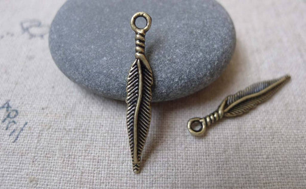 Accessories - 50 Pcs Of Antique Bronze Feather Charms 5x28mm A7223