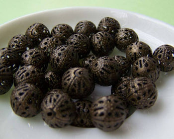 Accessories - 50 Pcs Of Antique Bronze Filigree Ball Spacer Beads Size 10mm A1976