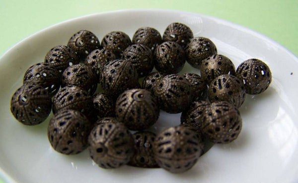 Accessories - 50 Pcs Of Antique Bronze Filigree Ball Spacer Beads Size 10mm A1976
