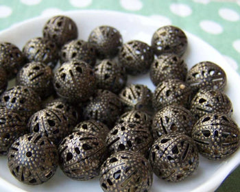 Accessories - 50 Pcs Of Antique Bronze Filigree Ball Spacer Beads Size 12mm A1979