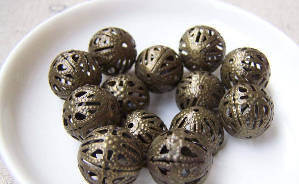 Accessories - 50 Pcs Of Antique Bronze Filigree Ball Spacer Beads Size 14mm A1975