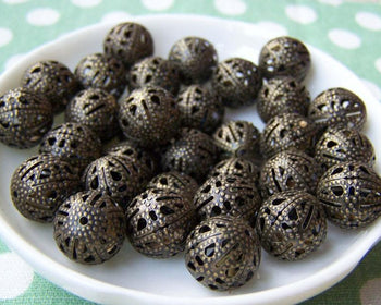 Accessories - 50 Pcs Of Antique Bronze Filigree Ball Spacer Beads Size 8mm A1972