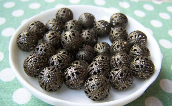 Accessories - 50 Pcs Of Antique Bronze Filigree Ball Spacer Beads Size 8mm A1972