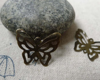 Accessories - 50 Pcs Of Antique Bronze Filigree Butterfly Embellishments Stampings  17x21mm A6004