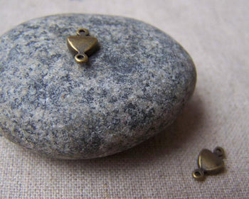 Accessories - 50 Pcs Of Antique Bronze Heart Charms Connector 10mm A2810