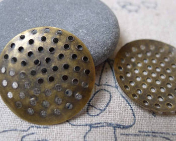 Accessories - 50 Pcs Of Antique Bronze Iron Multiple Hole Round Spacer Bezel Pad 25mm A6993