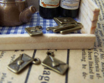 Accessories - 50 Pcs Of Antique Bronze Love Heart Mail Charms 6x10mm A498
