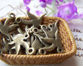 Accessories - 50 Pcs Of Antique Bronze Lovely Bird Charms 12x12mm A241