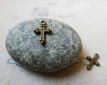 Accessories - 50 Pcs Of Antique Bronze Lovey Cross Charms Double Sided 7x11mm A5482