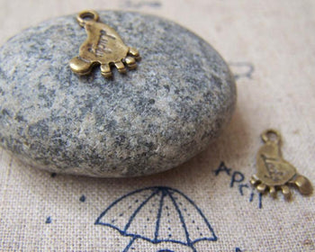 Accessories - 50 Pcs Of Antique Bronze Lucky Foot Charms Double Sided 10x12mm A544