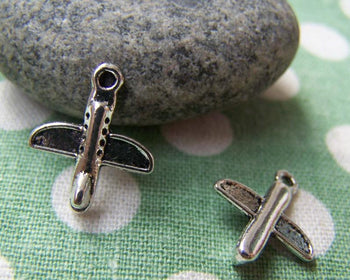 Accessories - 50 Pcs Of Antique Silver 3D Airplane Charms  14x15mm A4722