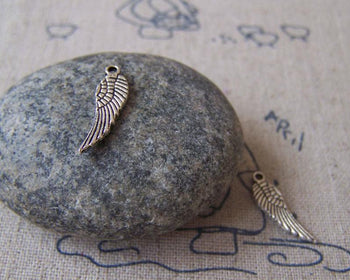 Accessories - 50 Pcs Of Antique Silver Feather Wing Charms 5x16mm A4530