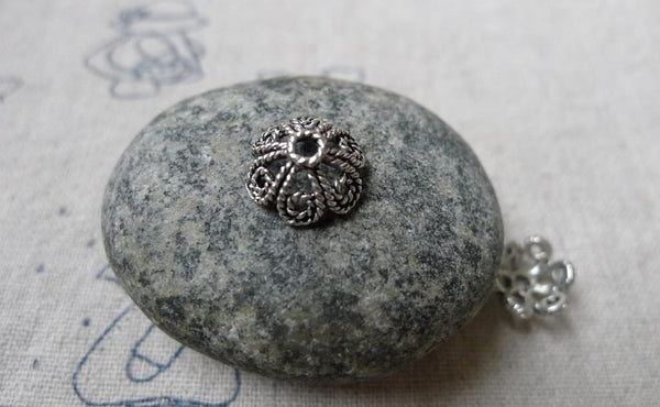 Accessories - 50 Pcs Of Antique Silver Filigree Coiled Flower Spacer Bead Caps 10mm A5946
