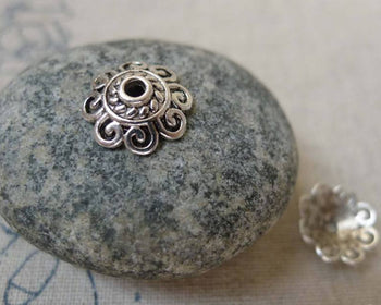 Accessories - 50 Pcs Of Antique Silver Filigree Flower Spacer Bead Caps 12mm A5943