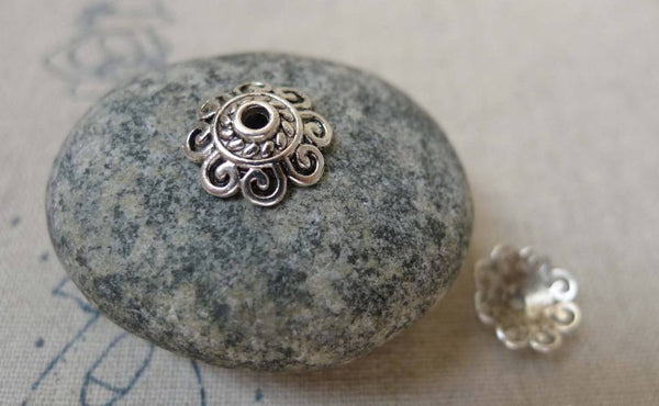 Accessories - 50 Pcs Of Antique Silver Filigree Flower Spacer Bead Caps 12mm A5943