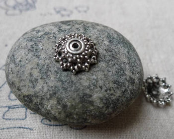 Accessories - 50 Pcs Of Antique Silver Filigree Flower Spacer Bead Caps 12mm A5952