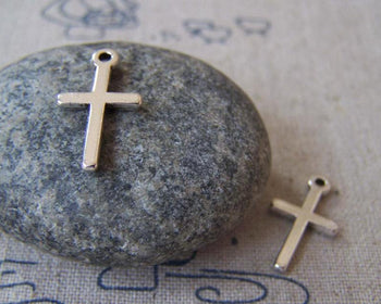 Accessories - 50 Pcs Of Antique Silver Flat Back Cross Charms 9x19mm A902