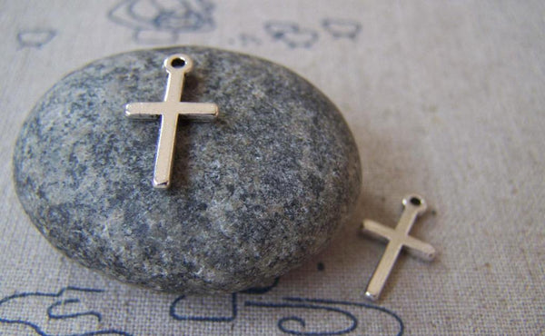 Accessories - 50 Pcs Of Antique Silver Flat Back Cross Charms 9x19mm A902